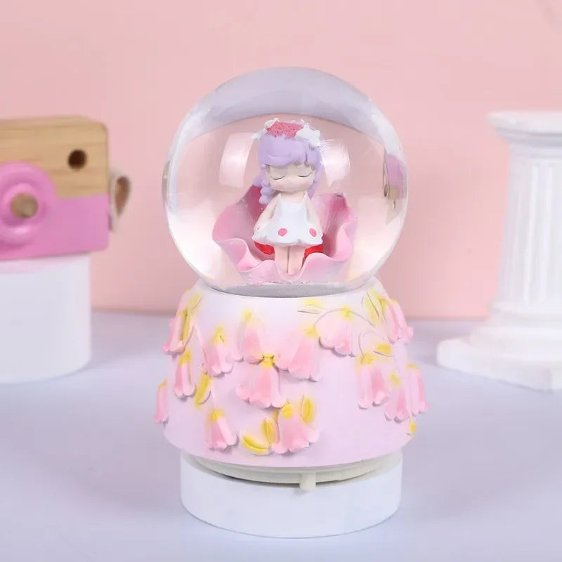 Unicorn Crystal Ball with LED Light Music Snow Globe Musical Box Resin Desktop Decoration Gift for Girls Kids Christmas Birthday