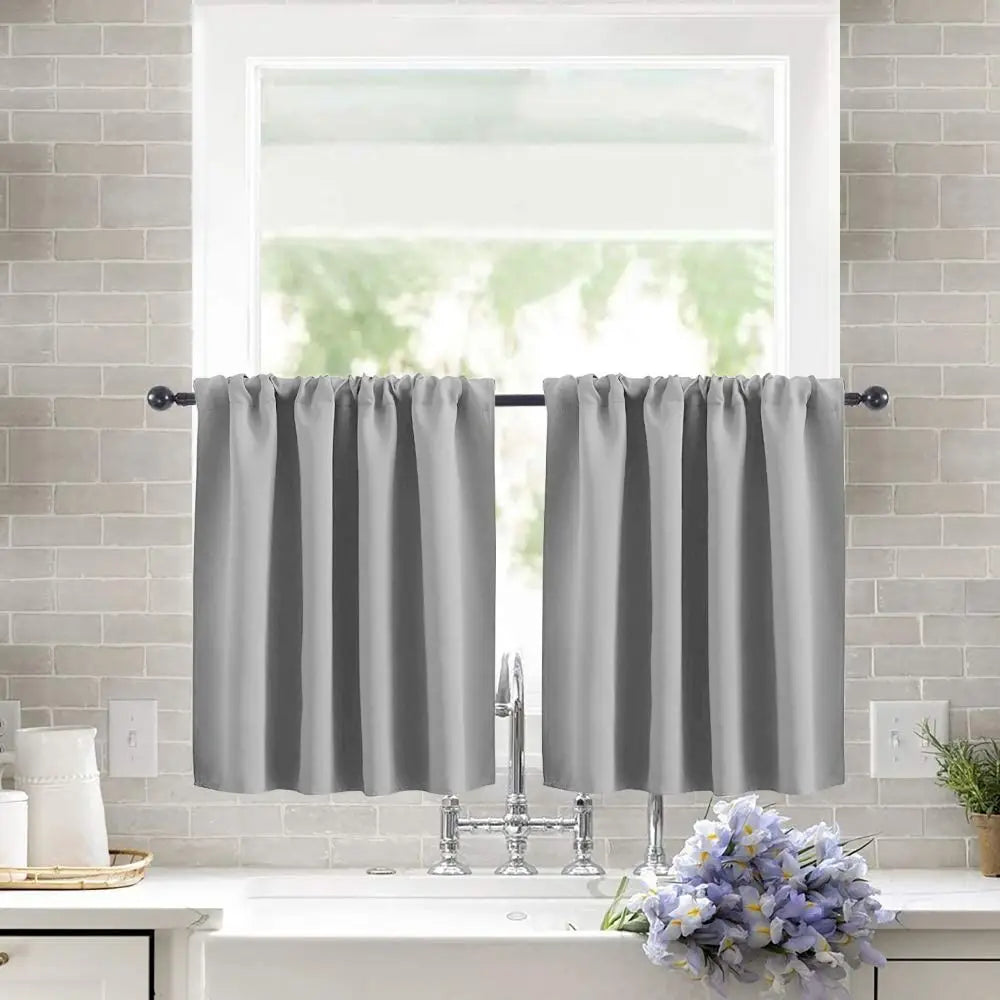 Pure Color Short Tier Curtains for Small Window Treatment Durable Short Blackout Curtain Washable Half Window Curtains