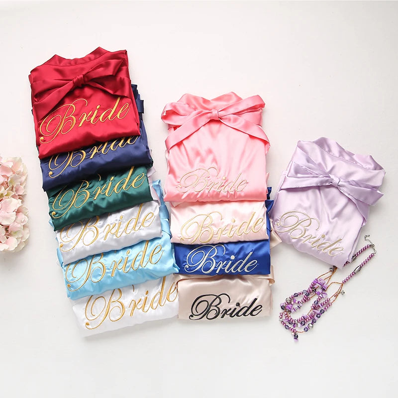 Bride Bridesmaid Wedding Robe Embroidery Kimono Bathrobe Gown Nightgown Casual Satin Short Women Sexy Nightwear Sleepwear