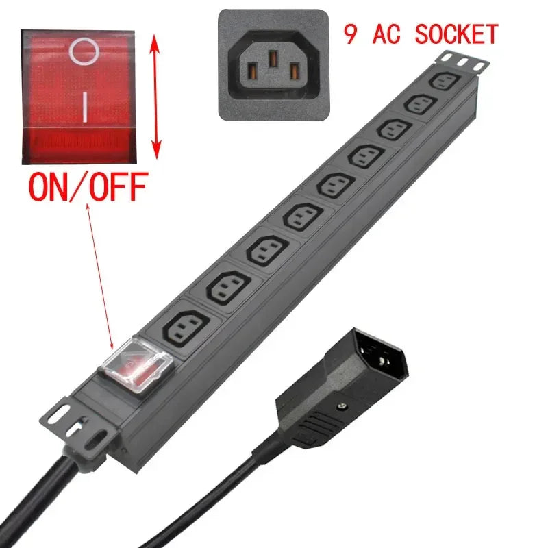 19 inches PDU SPD ammeter overload protection air switch Short circuit switch module power strip  IEC-320 C13 output C14 PLUG