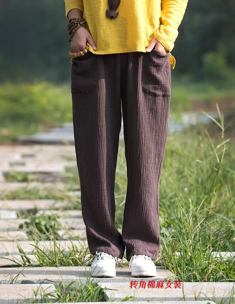 2024 Spring Women' Fashion comfortable cotton linen pants Plus size Women pleated Autumn pants with pockets 5XL 6XL pantalones