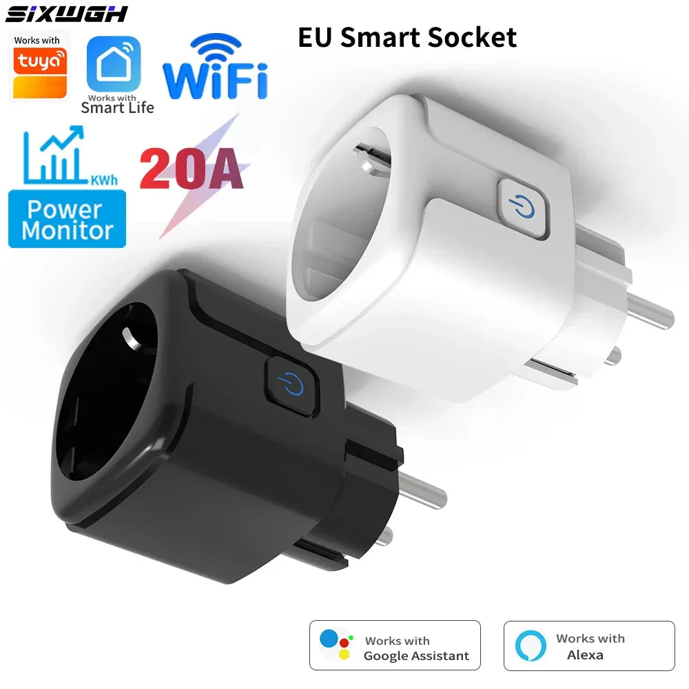 20A Tuya WiFi Smart Socket with Energy Monitor EU Plug Timer Schedule Works with Smart Life App Alexa Google voice control