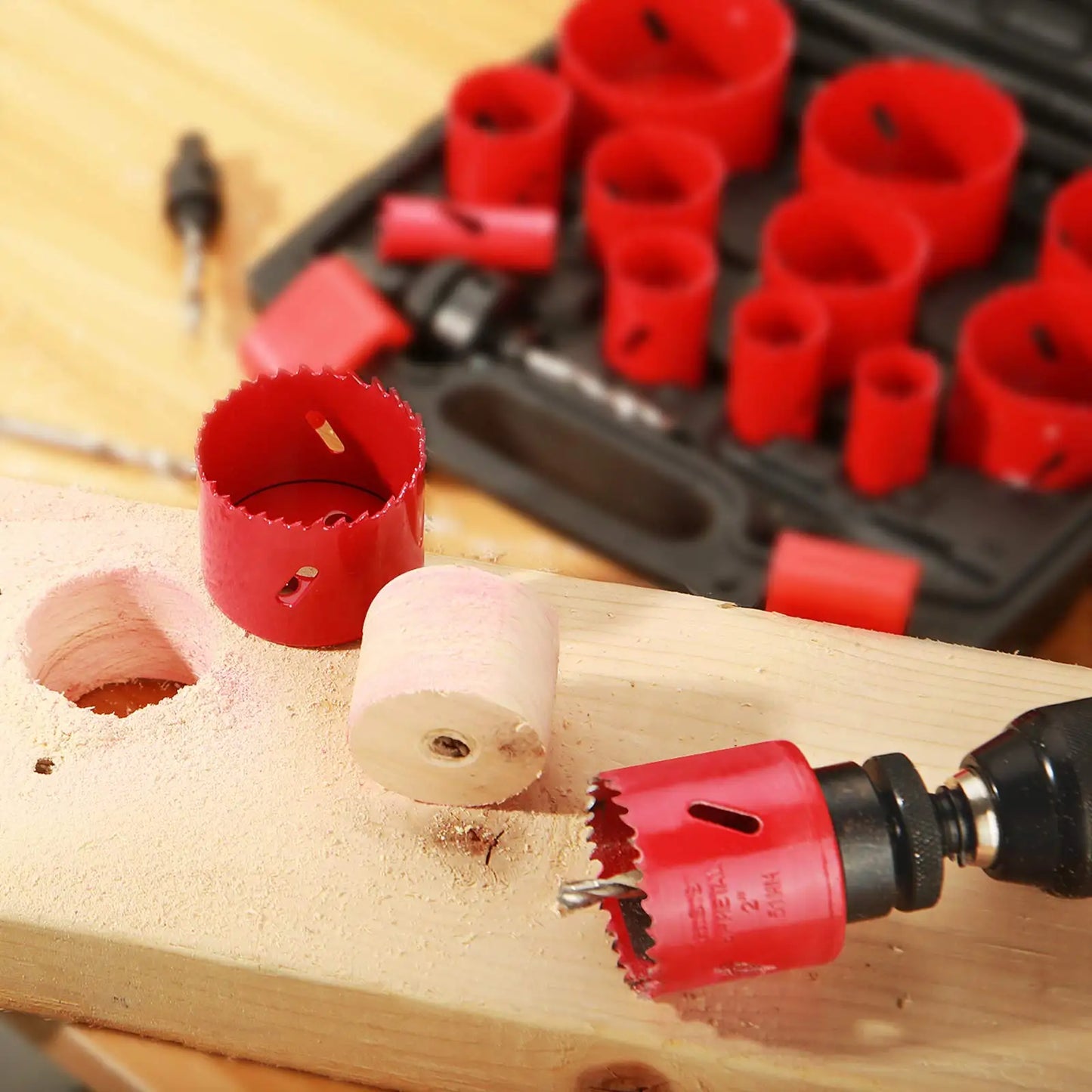 HYCHIKA 19-64mm 14pcs Hole Saws Set with Storage Box for Electric Screwdriver Drilling Metal Wood Power Tools Accessories