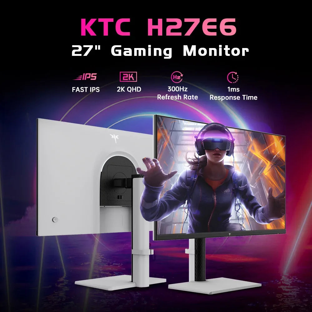 KTC H27E6 27inch Gaming Monitor 2560*1440 QHD Fast IPS Screen 300Hz Refresh Rate Up to 320Hz HDR 400 1Ms Response Time FreeSync & G Sync