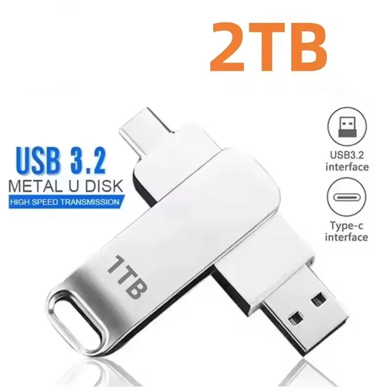 USB3.0 USB Flash Drive  1TB 2TB 16TB OTG Pen Drive High Speed Type-C Flash Disk Real Capacity Metal Pendrive For Phone Computer