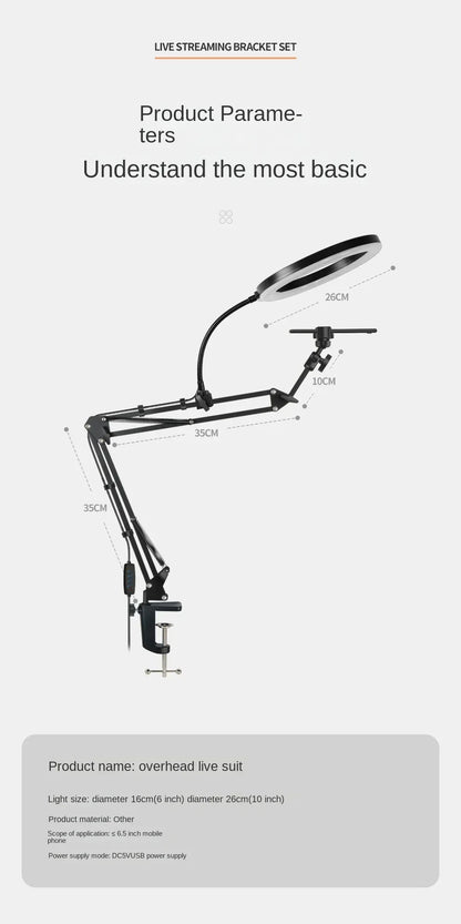 Phone Stand for Live Streaming, Desktop Boom Arm, Adjustable Height, Suitable for Selfie Shooting, Fill Light, Video Recording