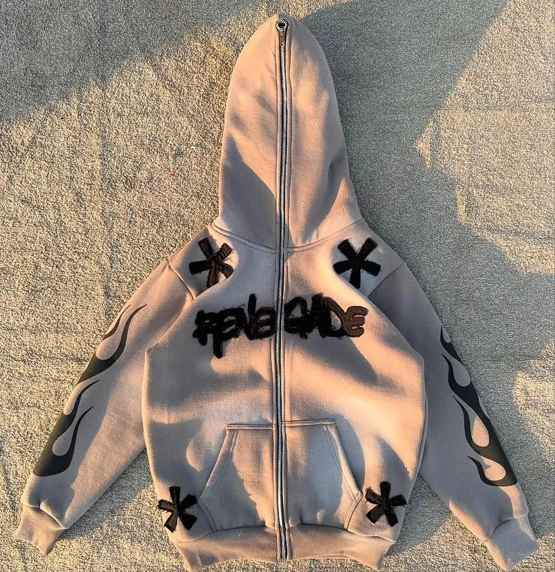 Retro Street Geometry Print Hoodie Original Design Patchwork Y2K Hip Hop Harajuku Style Casual Oversized Hoodie Male Tracksuit