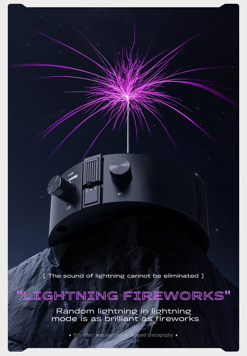 Tesla Coil Arc Music Box - Wide Voltage 110-240V, Bluetooth 5.3 Wireless+SD Card Lightning Purple Visual Arrangement.