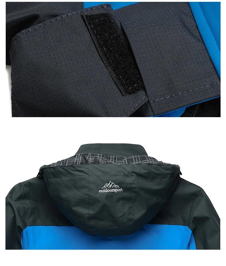 Men's Autumn Hiking Jacket Hooded Removable Waterproof Lightweight Rain Coat Trekking Outdoor Camping Casual Sportswear