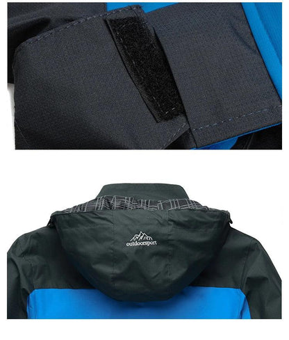 Men's Autumn Hiking Jacket Hooded Removable Waterproof Lightweight Rain Coat Trekking Outdoor Camping Casual Sportswear