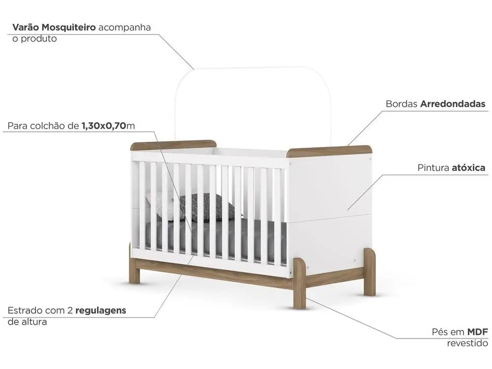 Full Baby Room with Cradle Dresser and Wardrobe Henn White Ternor and Jequitibá