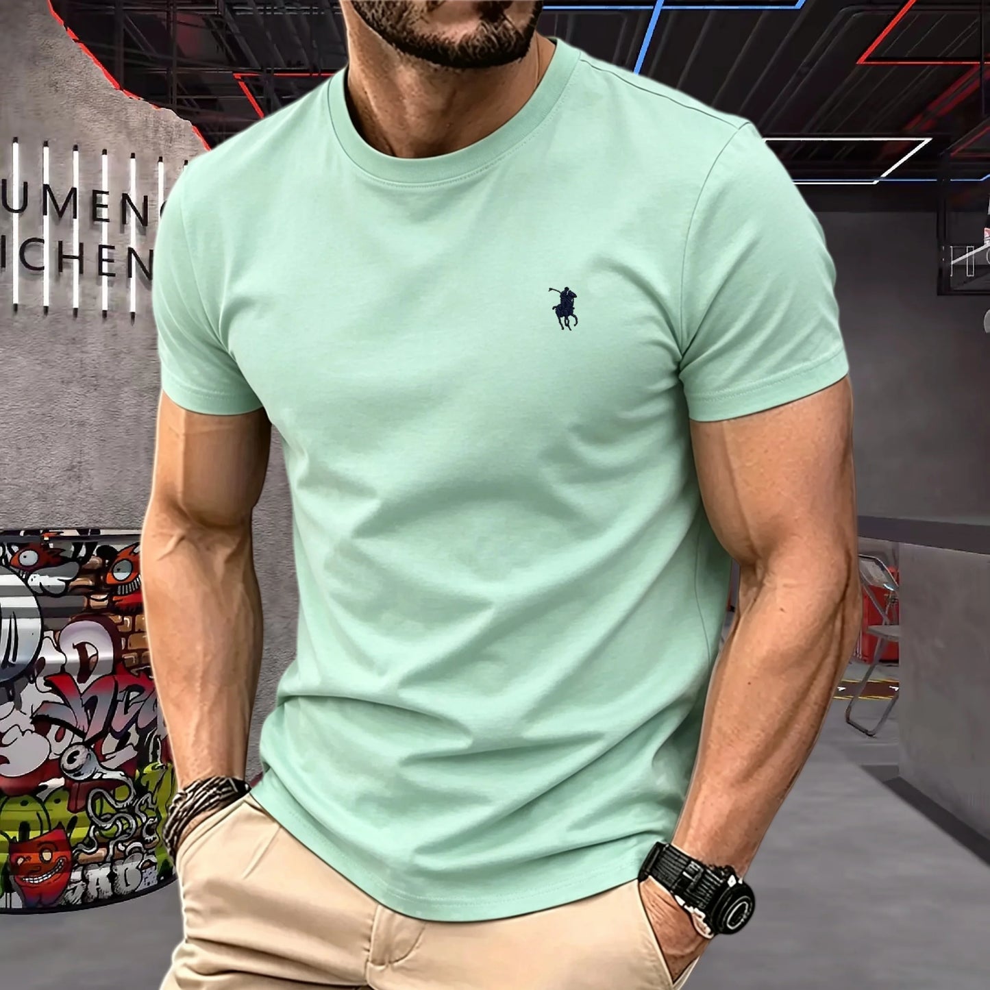 100% pure cotton 2026 high-end brand men's short sleeved round neck top summer fashion luxury pony embroidery top sports T-shirt