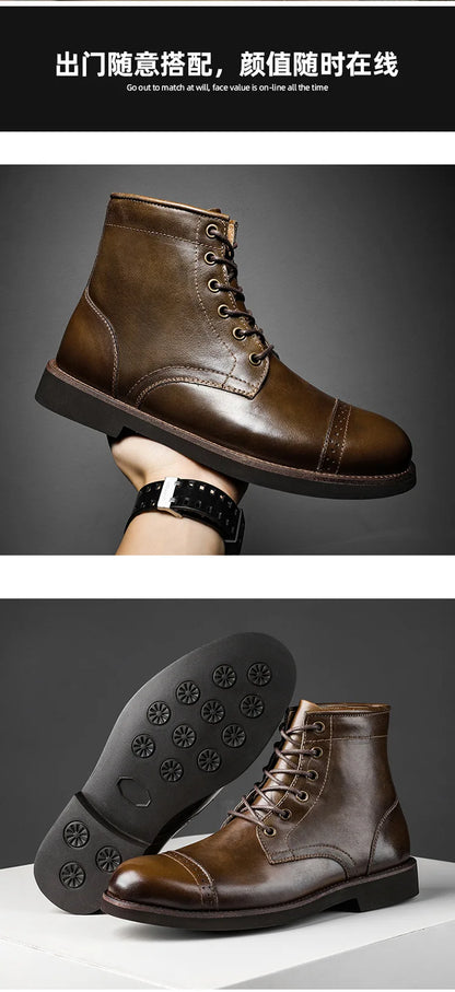 Men Boots 2025 American style Comfortable Fashion Leather Boots Lace up men's short boots motorcycle boots