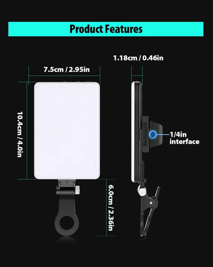 LED Portable Clip-on Selfie Light; Video Conference Lighting, 3 Lighting Modes, Suitable for iPhone Camera Laptop