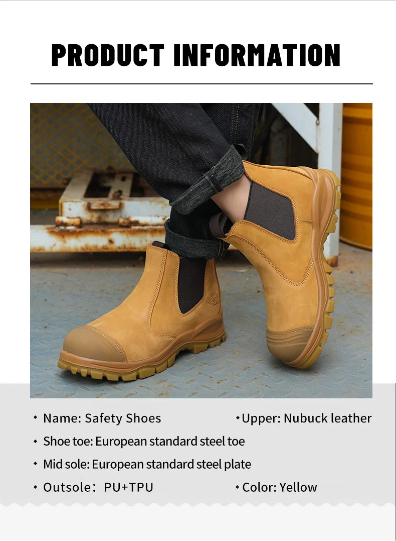 Genuine Leather Work Safety Boots For Chelsea Boots Men Shoes European Standard Protective Boots Cowhide Indestructible Shoes
