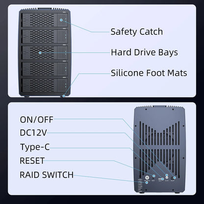 Acasis Hard Drive Docking Station 5 bay SATA HDD Docking Station Aluminum HDD Case Support 8 Raid Mode for 2.5/3.5 inch HDD/SSD