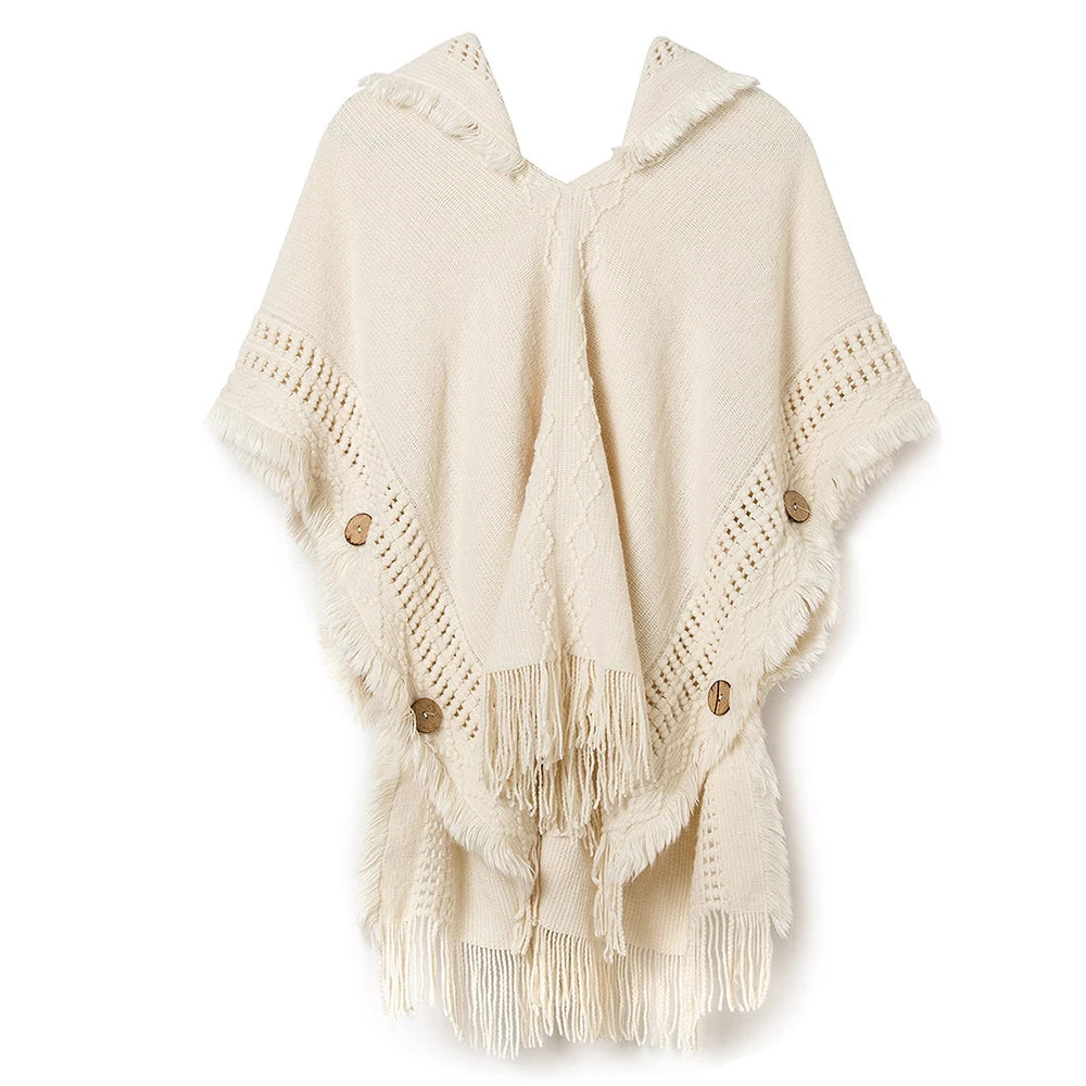 Cape, châle, manteau, poncho à capuche ethnique pour femme, pull à capuche, pompons, dropshipping