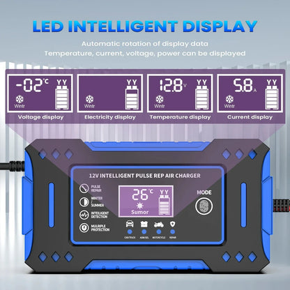Battery Repair LCD Display 6A 12V Intelligent Car Battery Charger Car and Motorcycle Battery Charging Unit Lead-Acid