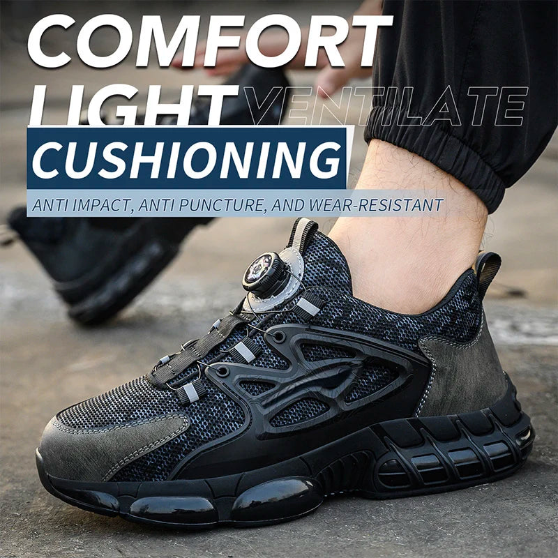 Rotating Button Protective Safety Shoes Men Steel Toe Sneakers Air Cushion Work Shoes Man Puncture Proof Work Safety Boots