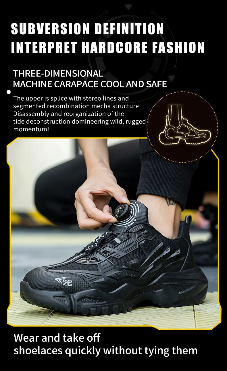 High-quality Safety Shoes Men Steel Wire Rotary Buckle Work Sneakers Indestructible Shoes Anti-smash Anti-puncture Work Shoes