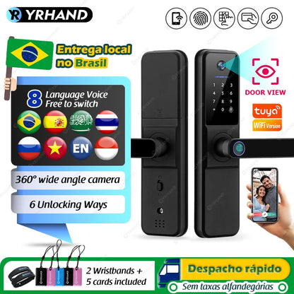 YRHAND Do Brasil Tuya wifi App Unlock fechadura digital Waterpoof eletronica Fingerprint  IC card Smart Door Lock for Home