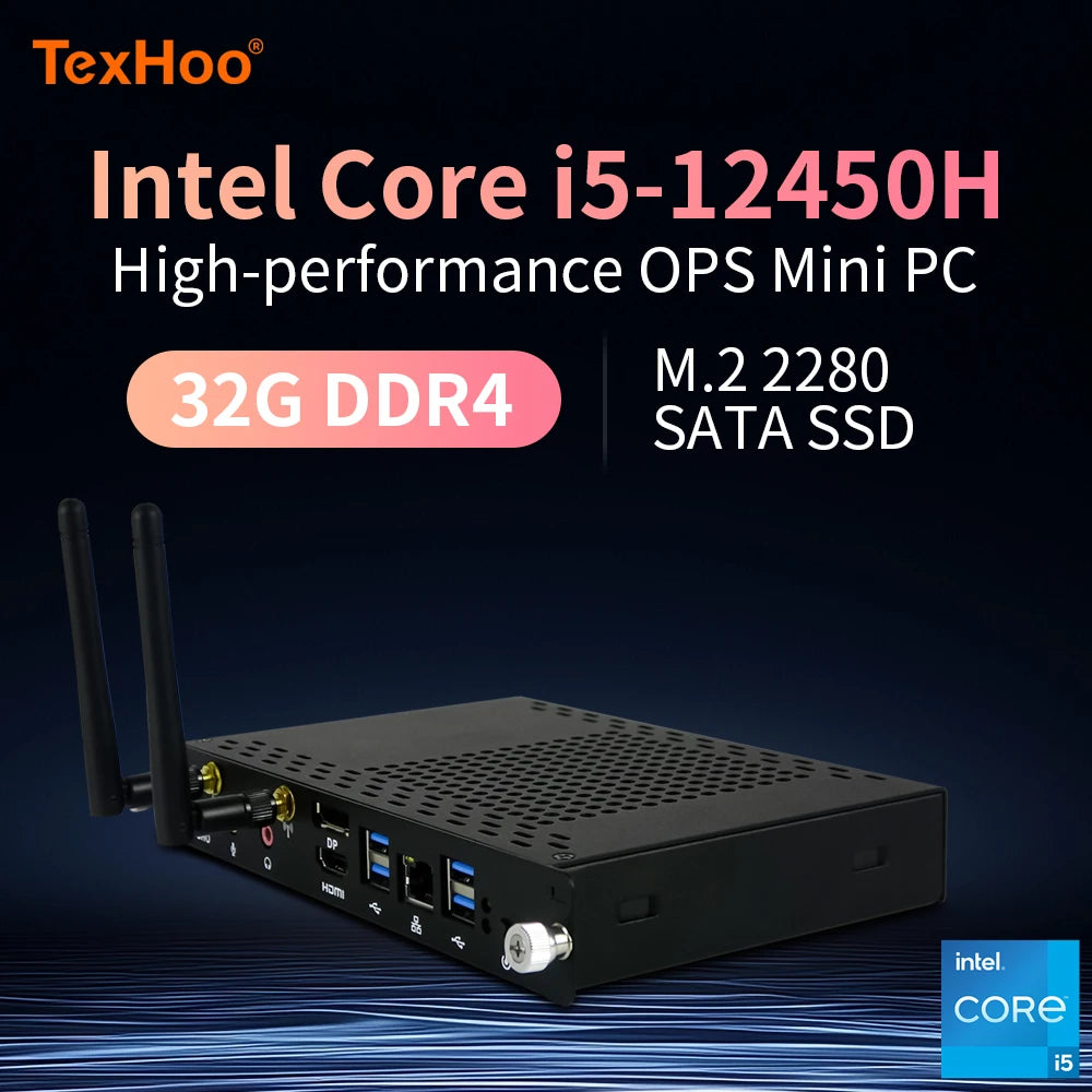 TexHoo OPS Mini PC Computer Intel Core i5 12450H Processor Windows 11 Pro DDR4 SSD For Conference Teach Screen Builtin Host 30MM