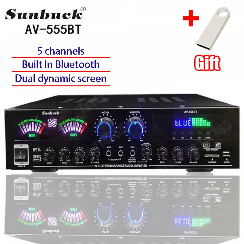 AV-555BT/999BT Max 4000W Bluetooth Sound Amplifiers Dual Dynamic Screen HiFi Digital Stereo Amplify For Home Car Theatre Karaoke