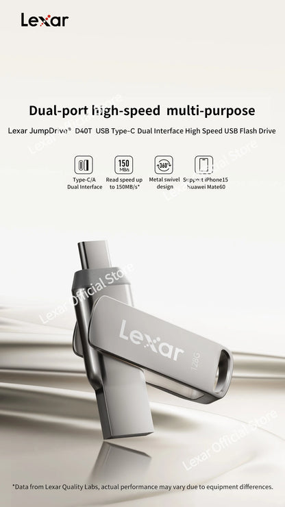 Lexar JumpDrive D40T Encrypted Metal Pen Drive USB 3.2 Type-C Type-A High Speed USB Disk 128GB Flash Memory for PC