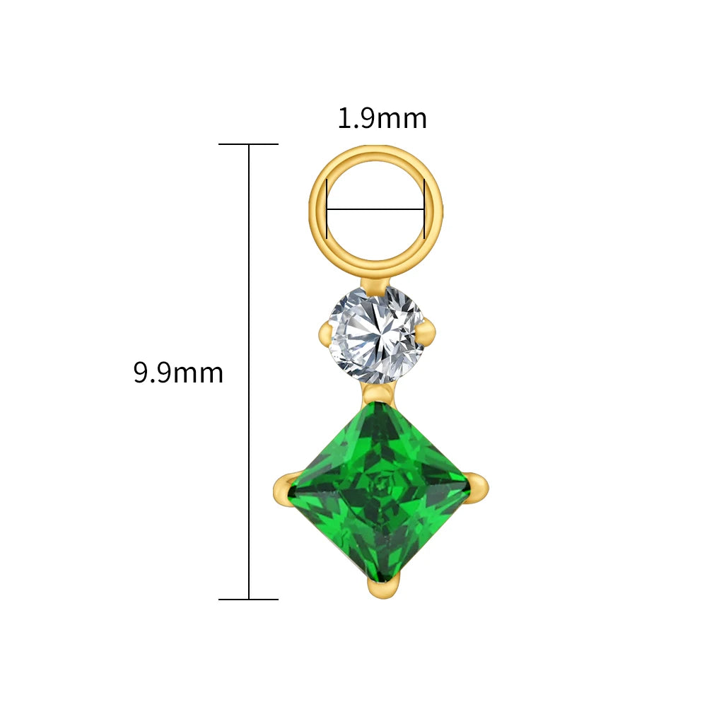Right Grand ASTM F136 Titanium Dangle Geometric Square CZ Charm Pendant for Clicker Helix Hoop Piercing Jewelry