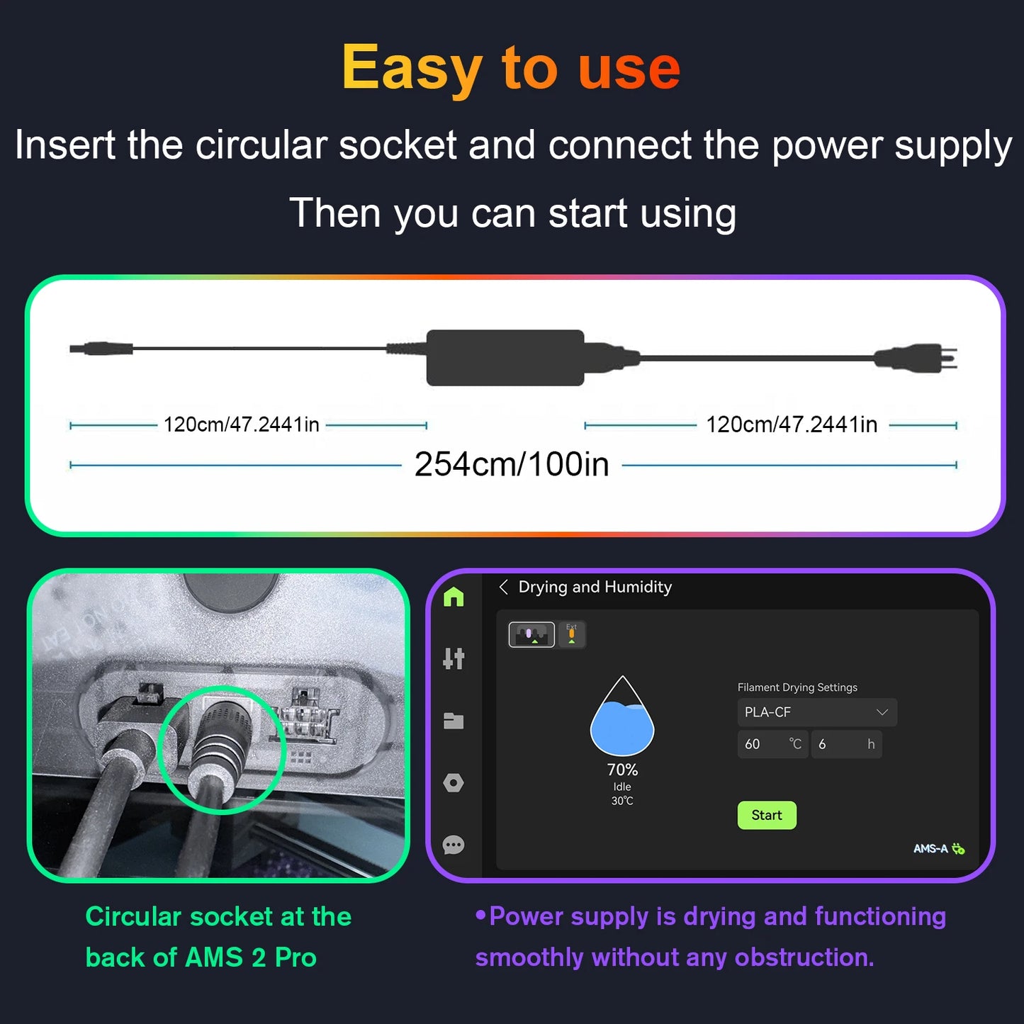 For AMS 2 Pro Power Supply Adapter Automatic Feeding System AMS 2 Pro power adapter 3D printer accessory