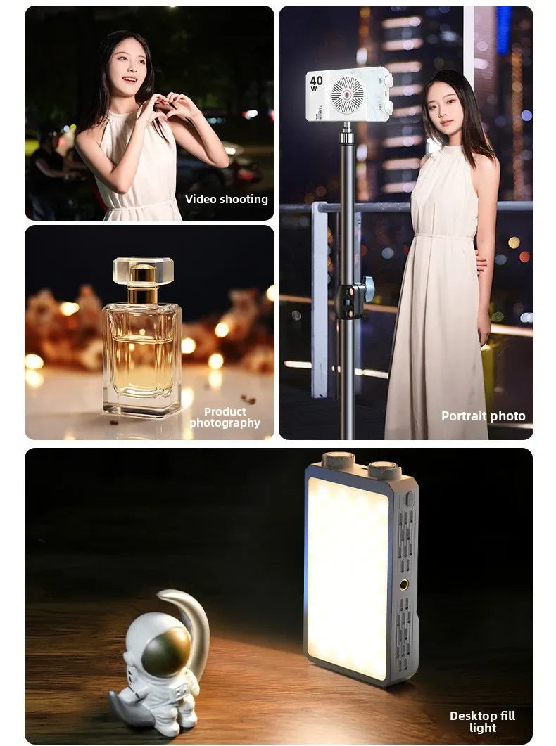 Portable LED video light 40W mini small portable fill light with built-in rechargeable battery, which can charge mobile phone PD