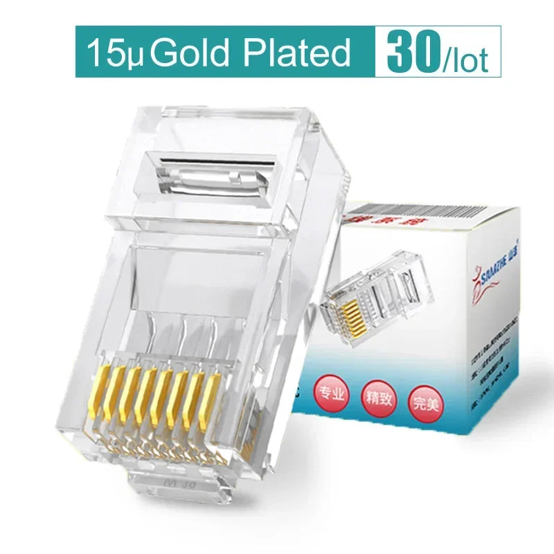 SAMZHE Cat5e RJ45 Modular Plug 8P8C Connector for Ethernet Cable,Gold Plated CAT 5e Gigabit Bulk Ethernet Crimp Connectors