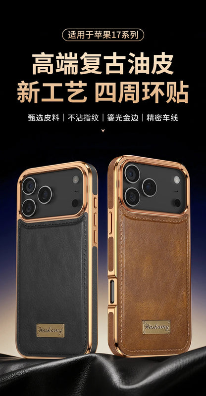 Business Retro Leather Back Case For iPhone 17 Pro Max / 17 Air For Magsafe Magnetic Magnets Shell
