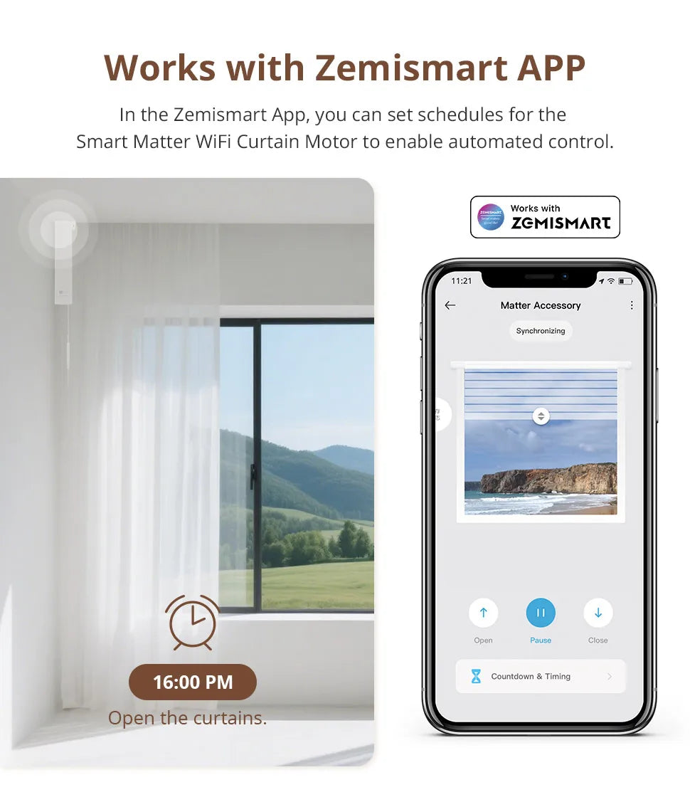 Matter Over WiFi Smart Sliding Curtain Motor Support Google Home Smartthings Homekit Alexa Control Automatic Curtain System