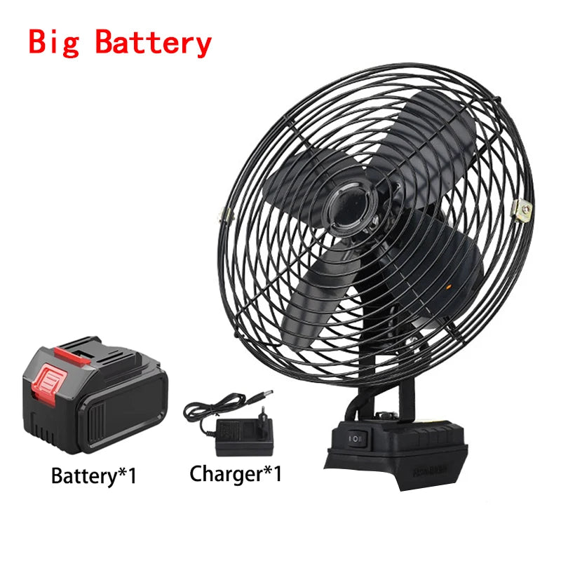 Camping Fan 8 Inches Wireless Outdoor Fishing Desktop Portable Metal Fan Strong Wind Fan Fit Makita/Dewalt 20V Battery  Pins