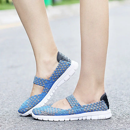 Plus Size Women Flat Shoes  Fashion Elastic Band Weave Shoes Women Comfort Flat Shoes Women Casual Loafers Zapatos De Mujer