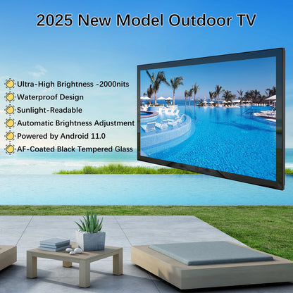 Soulaca Outdoor TV, 55" 4K Smart Outdoor TV, 2000 Nit High Brightness, IP65 Waterproof, Sunlight Readable Display