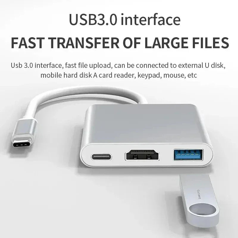 USB Type C HUB Converter 3 IN 1 4K USB C To USB3.0 PD Fast Charging HDMI-compatible Splitter Smart type C Adapter For Macbook