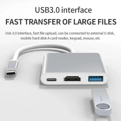 USB Type C HUB Converter 3 IN 1 4K USB C To USB3.0 PD Fast Charging HDMI-compatible Splitter Smart type C Adapter For Macbook