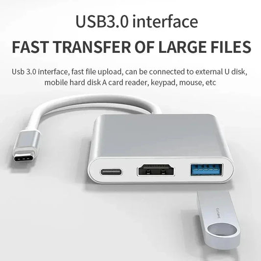 USB Type C HUB Converter 3 IN 1 4K USB C To USB3.0 PD Fast Charging HDMI-compatible Splitter Smart type C Adapter For Macbook