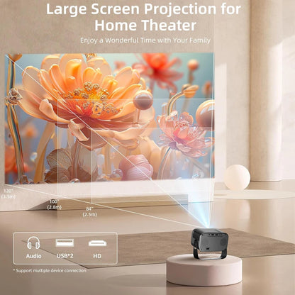 Mini 4K Projector Wall Projector, Portable Outdoor Movie Projector with Built-in Wi-Fi, Speaker & Digital Keystone, HDMI/BT,