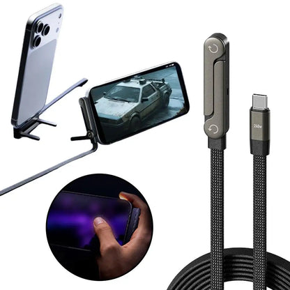 240W Fast Charging Phone Holder Data Fast Charging Cable Phone Tablet Built in Foldable KickStand Holder 2-in-1 Type-C To C