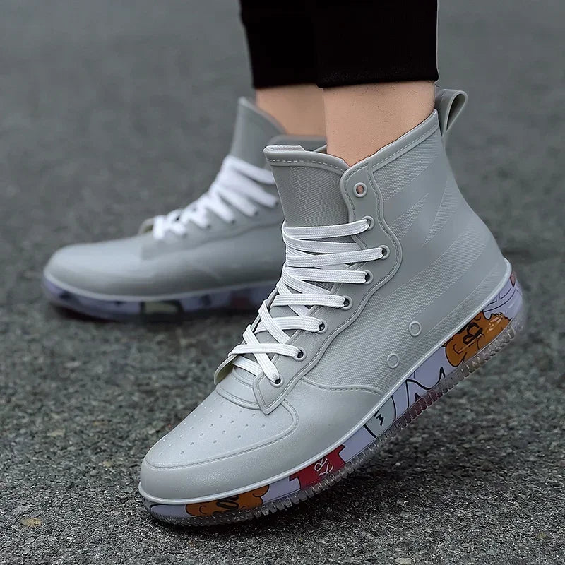 Men Rain Boots Fashion Trendy Nude Boots Anti-skid Work Chef Shoes Durable Waterproof Rubber Fishing Shoes Male Sneakers 2023New