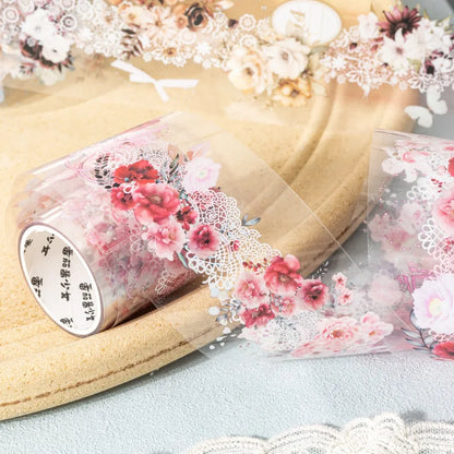 Mr. Paper 1 Roll Lace Flower PET Tape Home Decoration for Scrapbook Frame Phone Case Notebook Phone Case Collage Sticker Gifts
