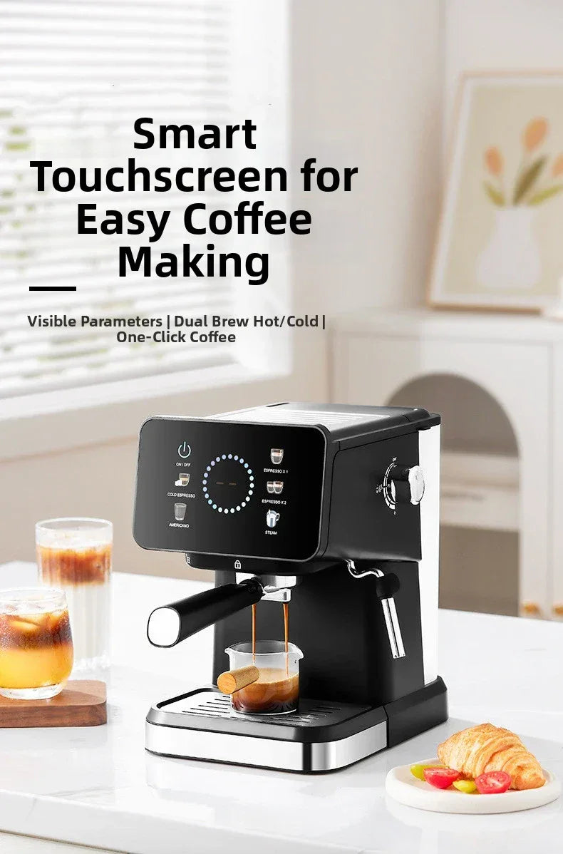 20Bar Pressure, Dual Brew (Hot/Cold), Smart Touchscreen, Milk Frother, Fast Heating, Energy Saving - Perfect for Home Baristas