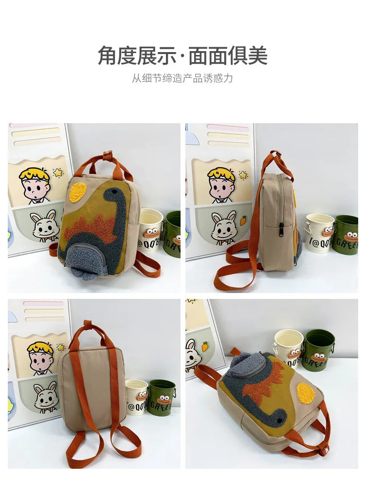 New Embroidery Sun Long Neck Small Dinosaur Backpack Hook Hair Embroidered Cartoon Canvas Kindergarten Children Backpack