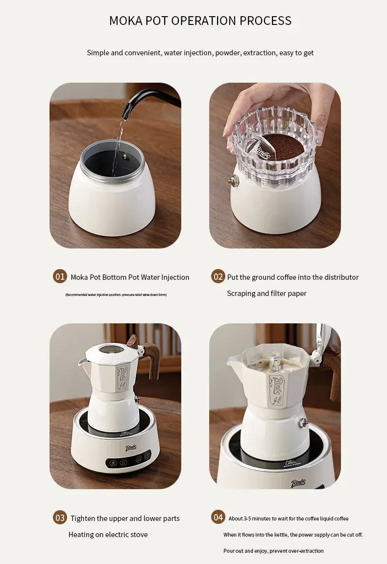 Bincoo Dual Valve Moka Pot Espresso Maker Electric for Home Camping Coffee Extraction Tool Italian Barista Tool Espresso Machine