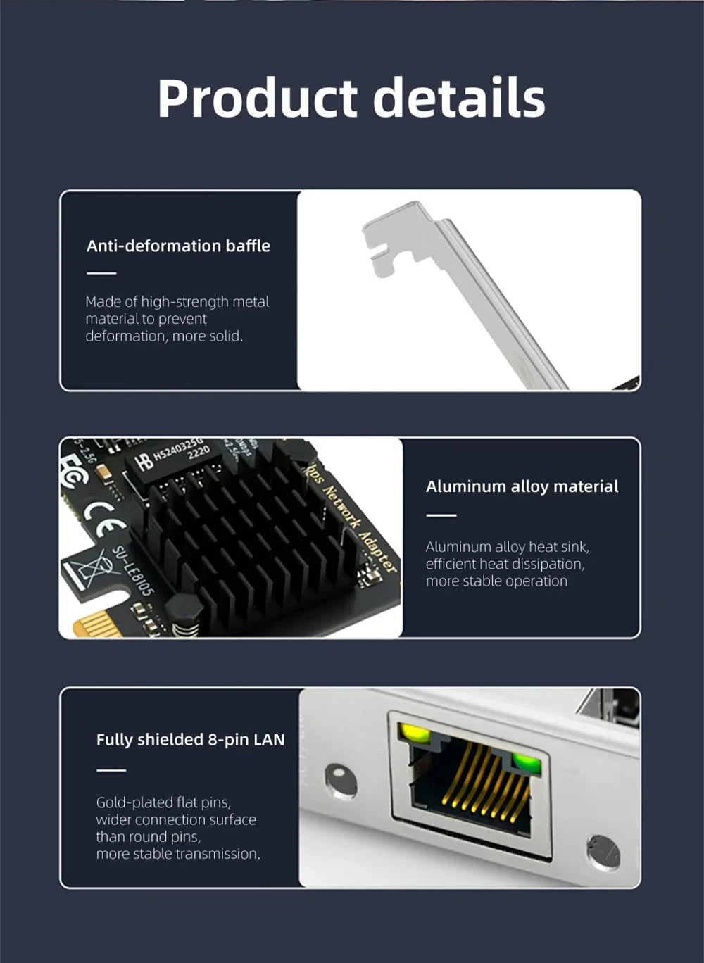 2.5G PICE To RJ45 Network Card RTL8125B chip 2500Mbps RJ45 PCI Express Converter Lan Ethernet Gigabit Adapter For Win7/8/10/11