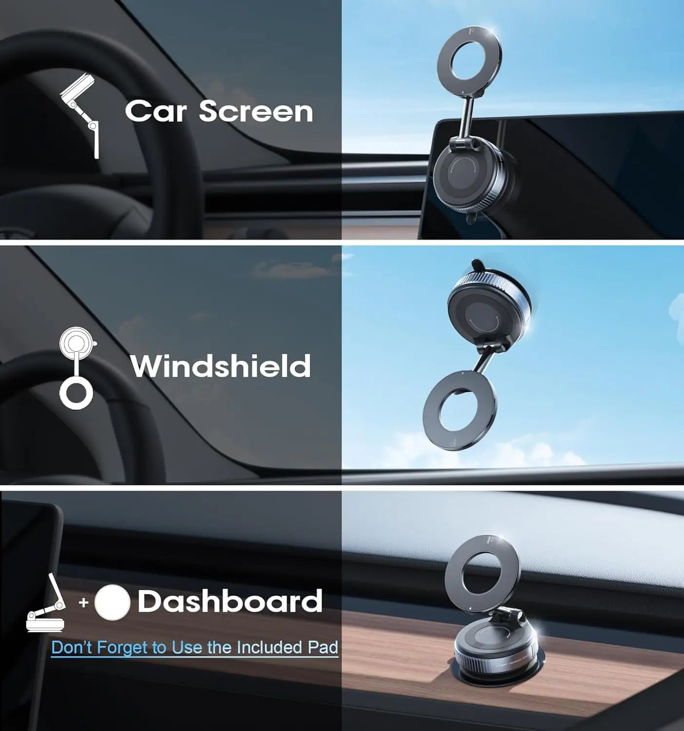 Magnetic Car Phone Holder Foldable Design Upgraded 360° Adjustable Vacuum Suction Cup Bracket for Car Dashboard & Windshield