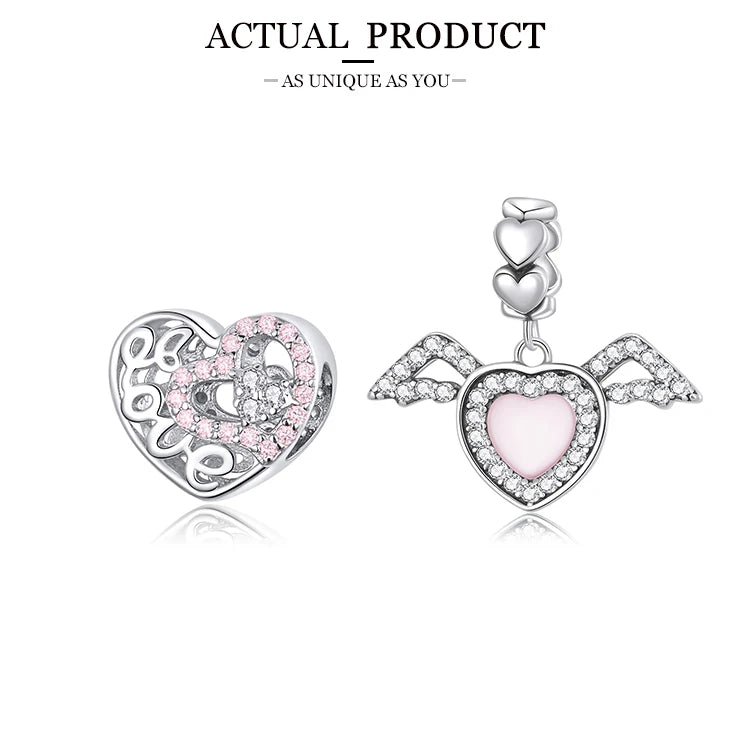 WOSTU Real 925 Sterling Silver Heart Pendents Gifts Charms Beads Fit Original DIY Bracelet Necklace Mother's Day Jewelry for Mom